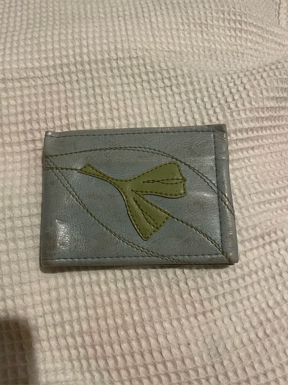 Queenbee creations blue Leather Card Holder with Green Accent